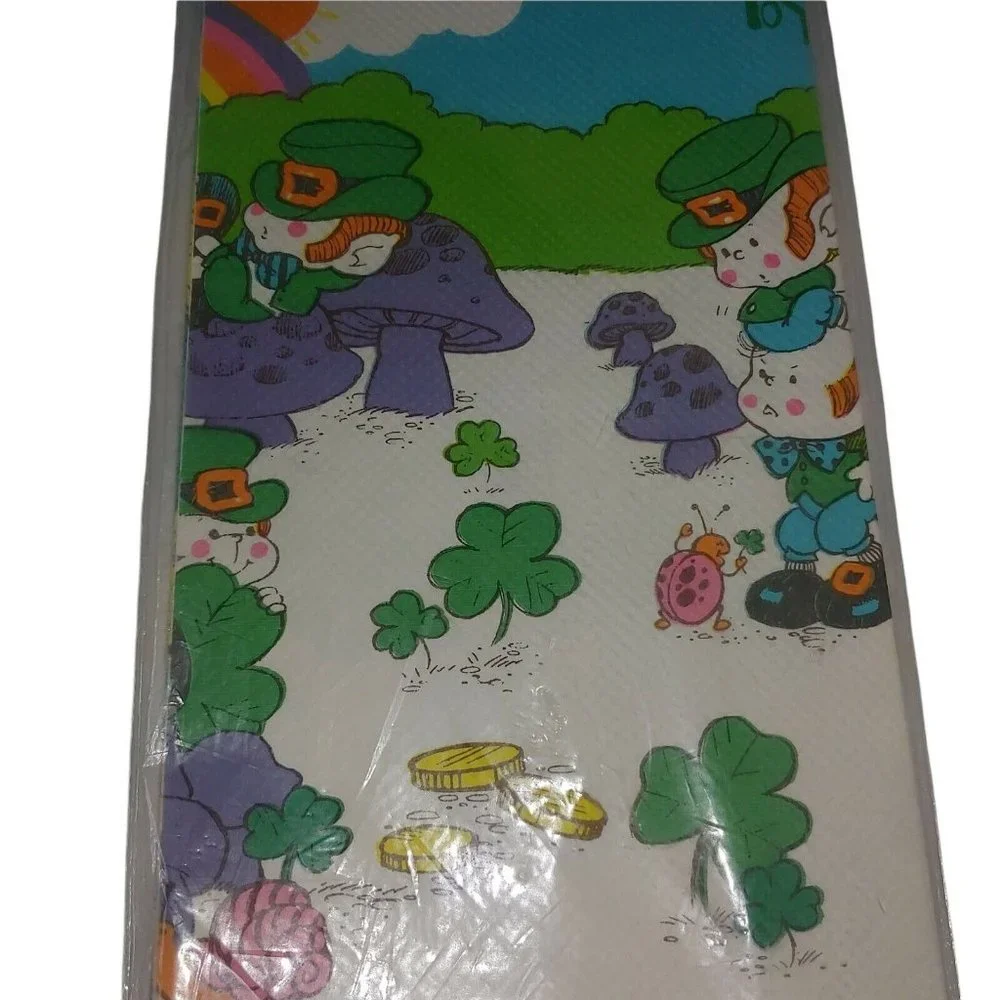Vintage American Greetings St Patricks Day Tablecloth Paper Shamrock Leprechaun